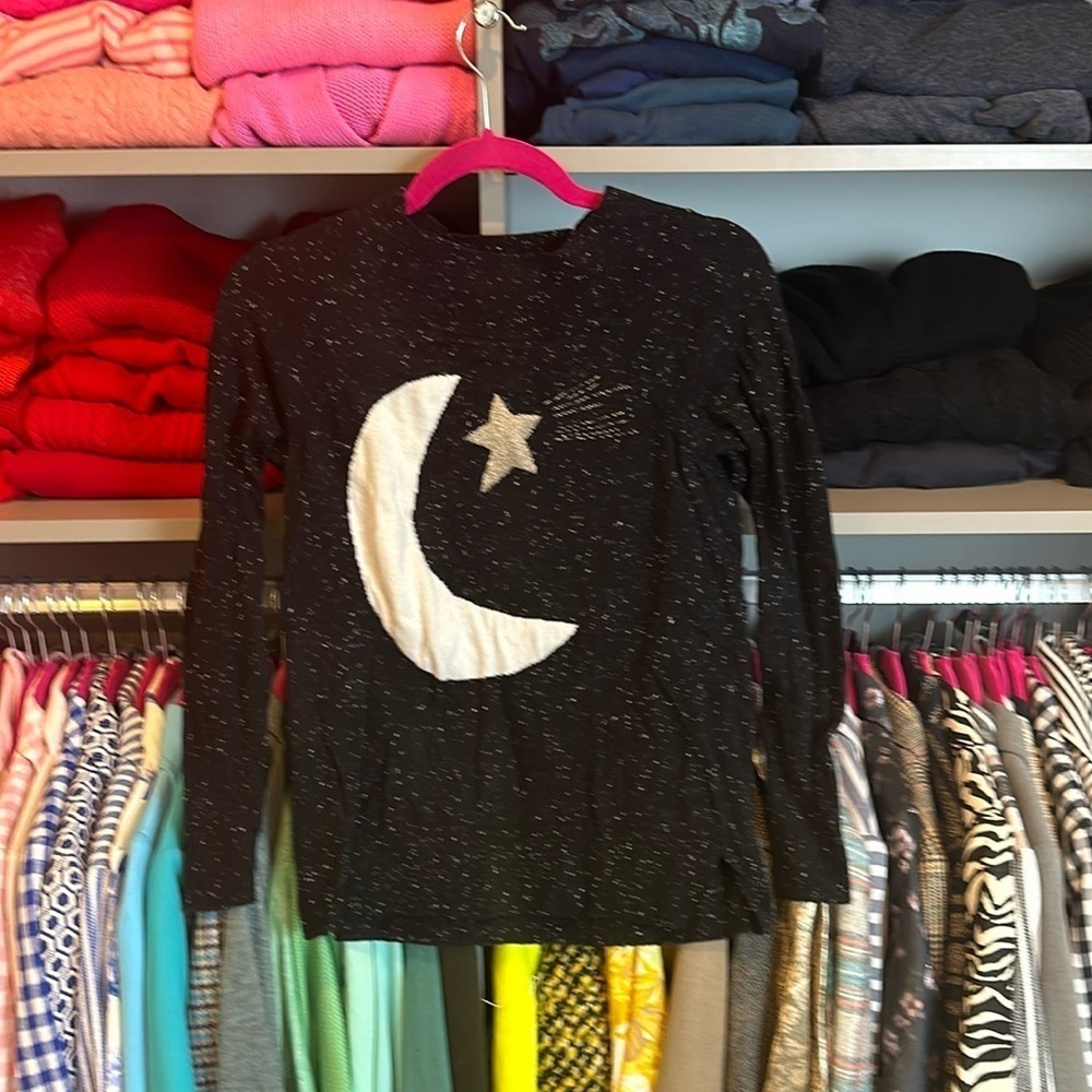 Loft black with white moon/gold star sweater size XS